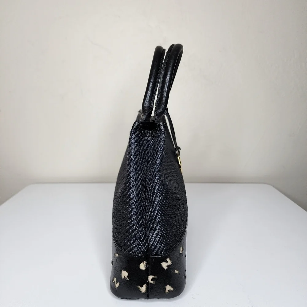 Nina Ricci Maroquinerie‎ Black Straw and Leather Handbag